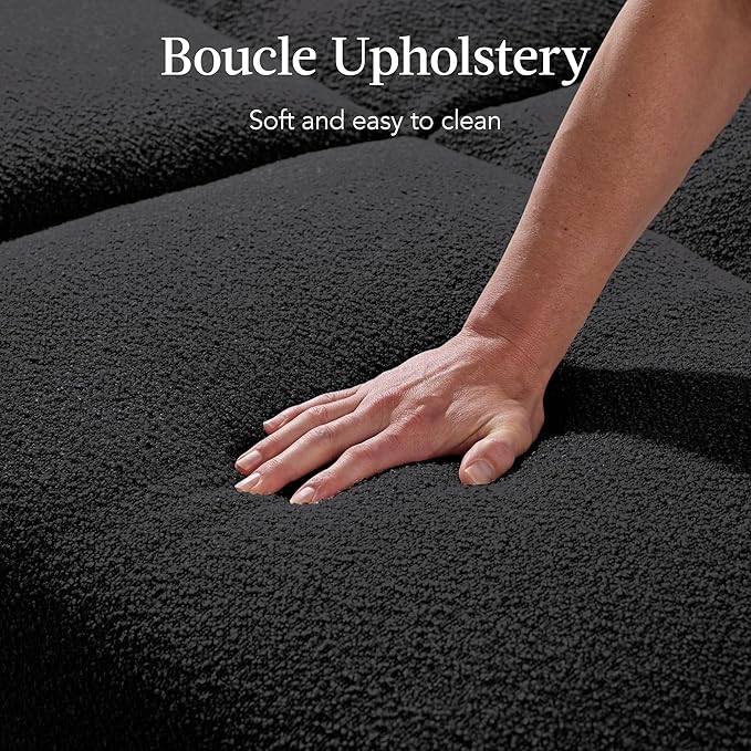 Best Choice Products 77 Mid Century Modern Boucle Loveseat Sofa Couch Convertible Sofa Sleeper Bed w/Real Wood Removable Armrest - Midnight Black