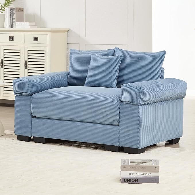 ERYE Modern Corduroy Upholstered Accent Chair Oversized Wider Seat Armchair Leisure Comfy Sofa Chair with Removable CushionArmrests and 3 Pillows for Home Apartment