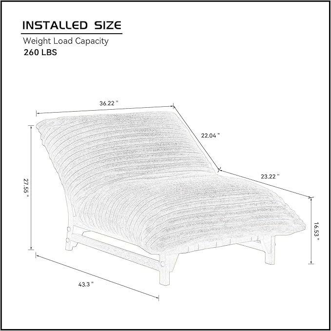 Armless Lazy Sofa Casual Single Sofa Oversized Chaise Lounge ChairCorduroy Fabric for Living Room and Bedroom with Backrest. (Off White)