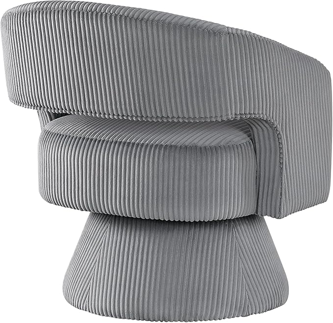Lexicon 360 Degree Swivel Accent Chair Modern Comfy Corduroy Round Barrel Chair Open Back Plush Foam Cushions Metal Swivel Base for Living Room/Bedroom/Office Dark Gray