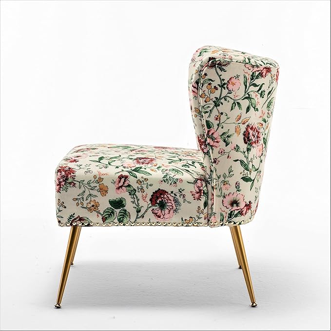 Thia Armless Accent Chair for Living Room Elegant Seat with Nailhead Trim Gold Metal Legs and Comfortable Curved Back 28 D x 25 W x 29.5 H 03 Floral Print