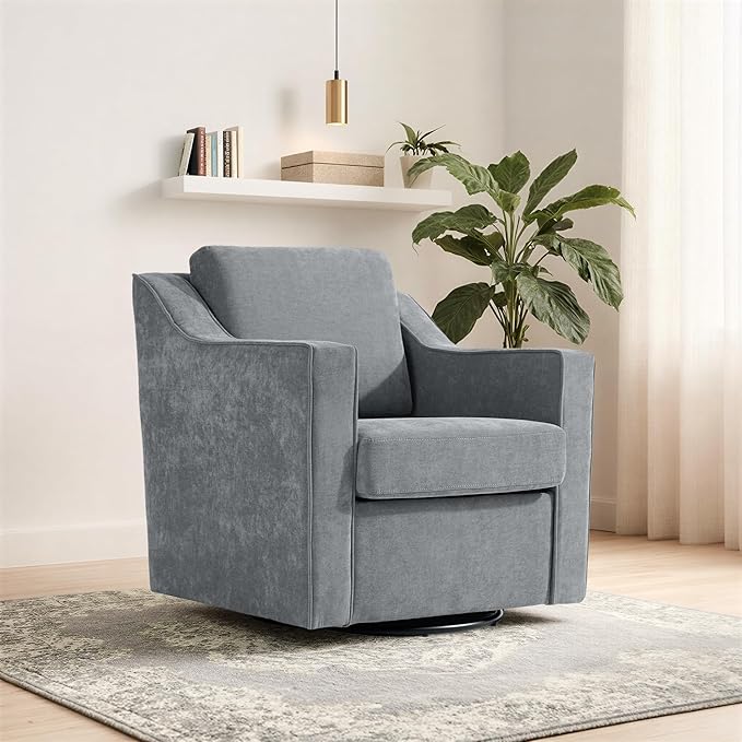 Swivel Accent Chair Modern Round Barrel Arm Chair for Living Room Bedroom Comfy Club Reading Chairs for Adults (Chenille Grey Set of 2)
