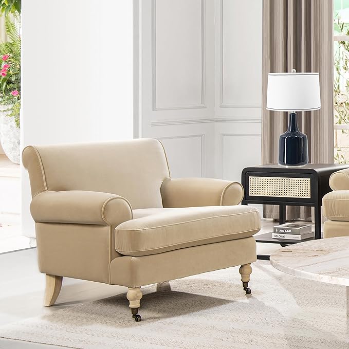 Jennifer Taylor Home Bliss 38 Lawson Living Room Accent Arm Chair with Metal Casters