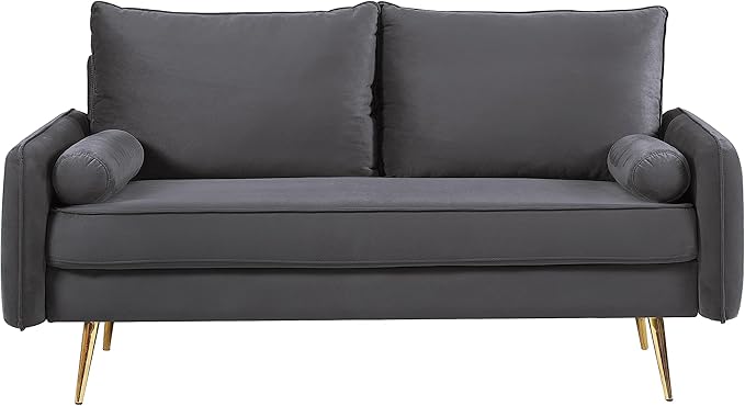 Kent Modern Loveseat European Style Velvet Living Room Furniture with Tapered Legs Vintage Flair and Sleek Design Grey