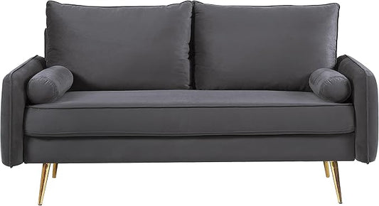 Kent Modern Loveseat European Style Velvet Living Room Furniture with Tapered Legs Vintage Flair and Sleek Design Grey