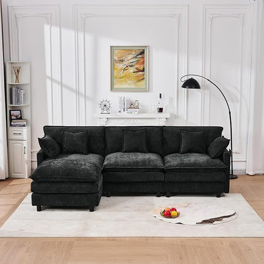KEIKI 101.9 Modular Sectional Sofa with Movable Ottoman 3 Seat Modern Sofa Set L-Shape Sectional Couches for Living Room Apartment Black