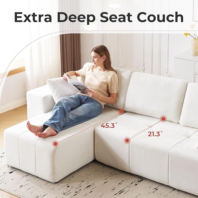 105 Cloud Modular Sectional CouchChenille Boneless Couches with Deep SeatUpholstered U-Shape Sofa with Chaise Sectional Couch with Ottoman No Assembly Required (Beige Left Facing Chaise)