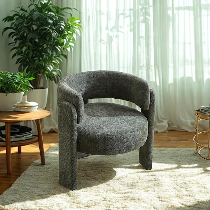 GDFStudio 30 Modern Accent Chair Upgrade Leisure Boucle Upholstered Armchair with Curved Arms and Waist Pillow Comfy Single Sofa Chair for Living Room Bedroom Office Apartment Antique Green