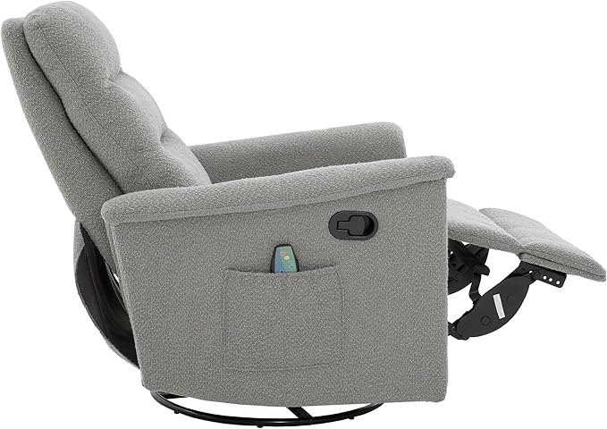 Manual Recliner Chair with Two Adjustable Positions Rocking and Swivel Recliner Rocking Recliner Massage Recliner with 8-Point Massage Function and Adjustable Backrest for Living Room (Grey15)