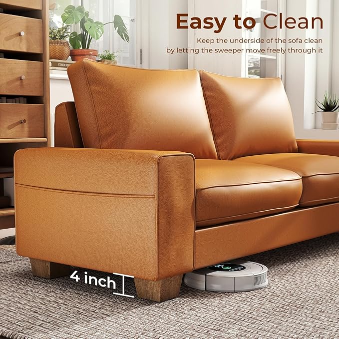 Modern Faux Leather Loveseat Sofa Compact Small Couch with Spring Cushions &amp Solid Wood Frame Easy-Clean Removable Cover Living Room Office Apartment Furniture (71.25 Brown)