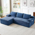 96 Modular Sectional Sofa Modern Corduroy L Shaped Cloud Couch with Side Pockets Boneless Upholstered Couches with Deep Seat for Living Room No Assembly Required (Blue Left Facing Chaise)