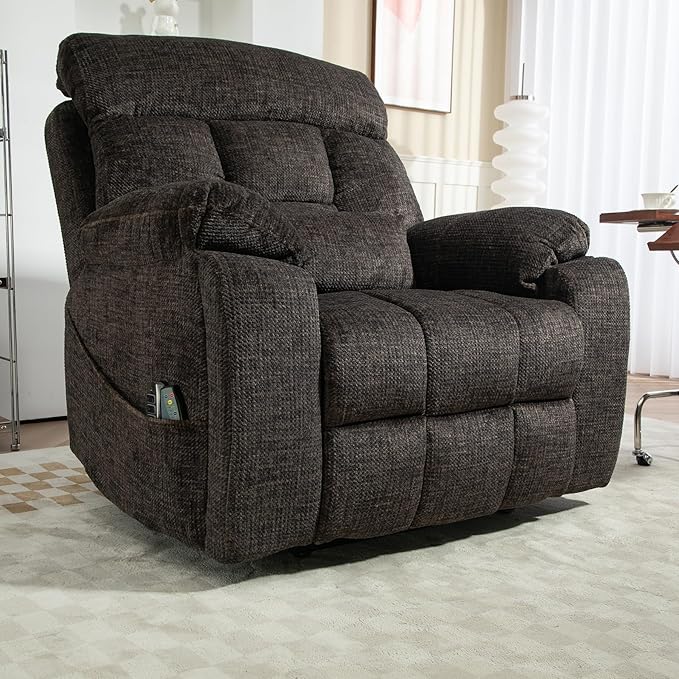 4 Motor Power Lift Recliner Chair for Elderly 400LBS Big Man Oversized Lay Flat Recliner with Massage Heat Zero Gravity Electric Lift Chair Adjustable Headrest Cup HoldersDark Grey
