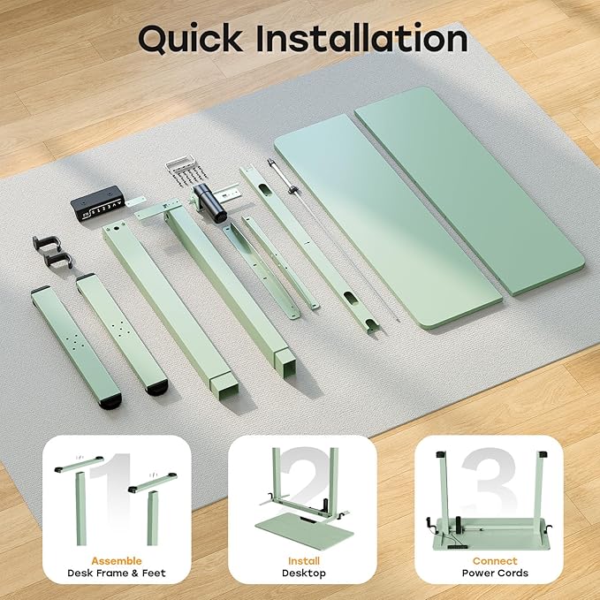 Small Standing Desk 35 ×20 Electric Standing Table Height Adjustable Compact Sit Stand Workstation with Splice Board Home Office Desk with 2 Hooks Sage Green