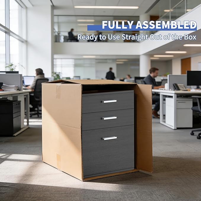 3 Drawer File CabinetMobile on WheelsPre-Assembled Black Wooden Storage Organizer for A4/Letter FilesUnder Desk Printer Stand19 L x 16 W x 22 H