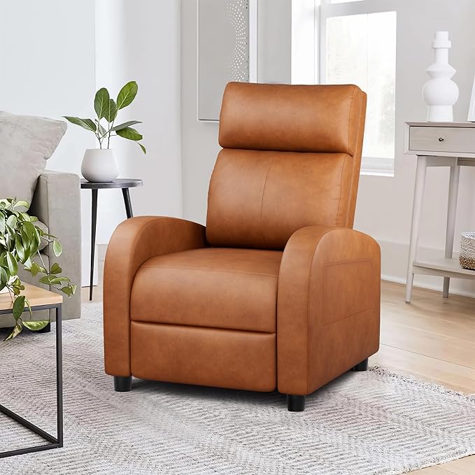 JUMMICO Recliner Chair Adjustable Home Theater Single Recliner Sofa Furniture with Thick Seat Cushion and Backrest Modern Living Room Recliners (Leather Brown)