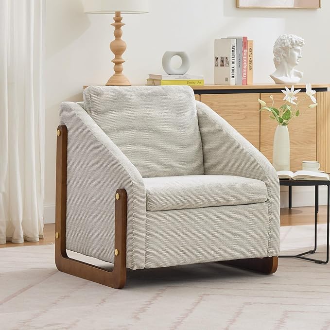 Chenille Accent ChairSingle Sofa Chair with Tilted ArmrestCozy Reading Chair for BedroomLiving Room Chair with Cushioned Backrest and Seat Holds up to 250lbs (Beige)