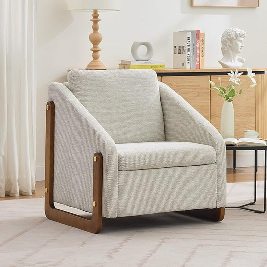 Chenille Accent ChairSingle Sofa Chair with Tilted ArmrestCozy Reading Chair for BedroomLiving Room Chair with Cushioned Backrest and Seat Holds up to 250lbs (Beige)