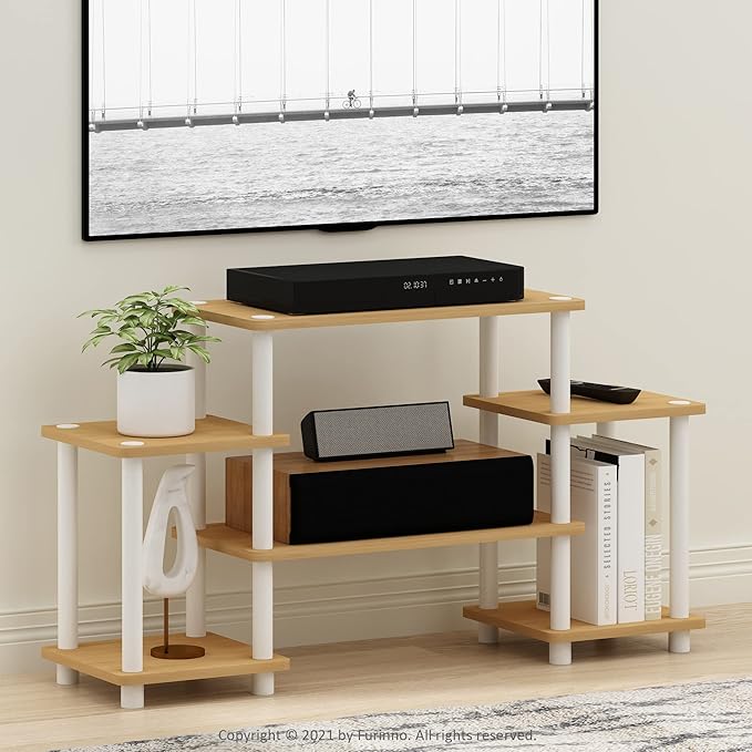 Furinno Turn-N-Tube No Tools Entertainment TV Stands Beech/White Square Corner