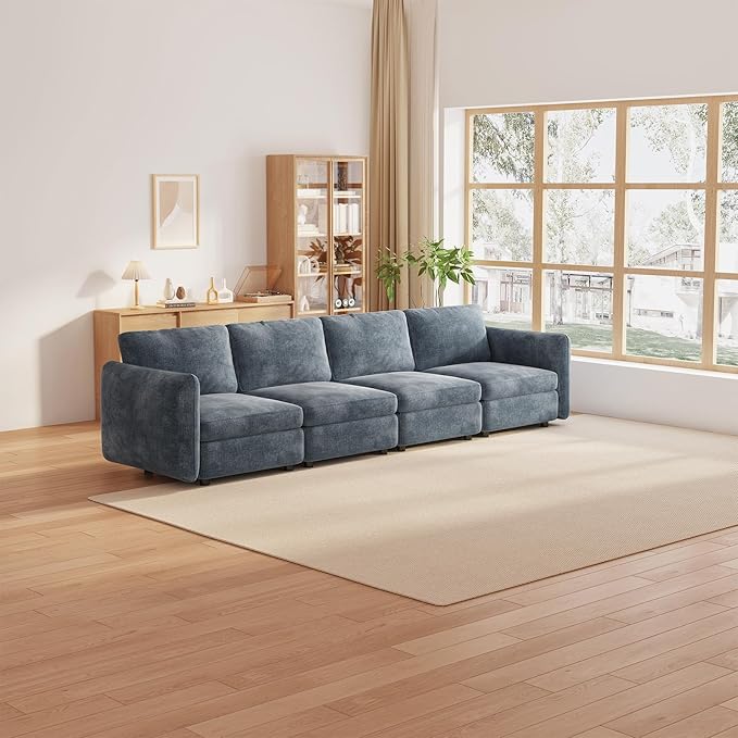 120.07 L Couch 4-Seater Modular Sectional Sofa 4 Seat Comfy Cloud Couch Upholstered Sectional Sofa with Deep Seat for Living Room Apartments Office Blue (No Ottoman)
