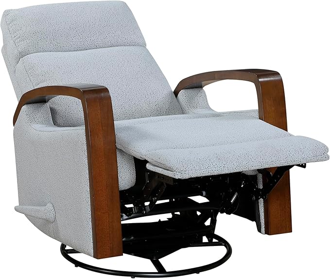 Lexicon 360 Degree Swivel Glider Reclining Chair Soft Boucle Manual Recliner Comfy Nursery Glider Recliner Wood Arms Pull Handle for Living Room/Office/Bedroom/Apartment Gray