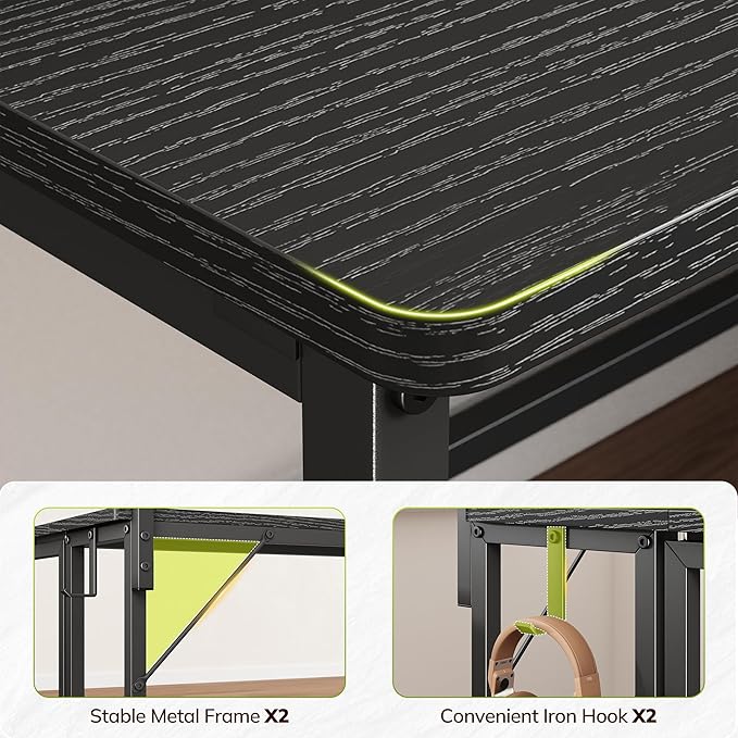 Folding DeskFoldable Computer Desk with Monitor Stand39.4 Inch Gaming Desk with LED Lights &amp HooksSpace Saving Sofa Table for CouchHome Office Desk for Bedroom Living RoomBlack