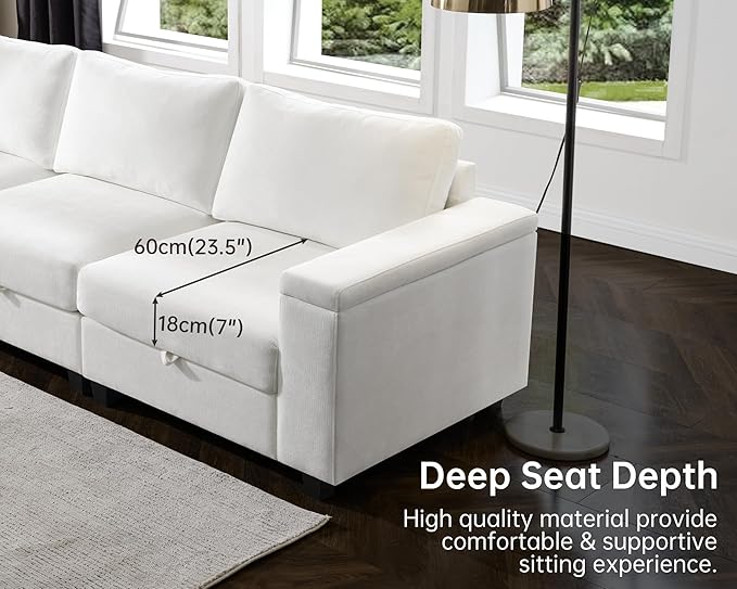 Sectional Couches for Living Room - Modular L Shaped Couch 103 Oversized 3 Seater Sofas with Ottoman - White Modern Chenille Fabric Storage Sofa 4 Pieces Furniture Set
