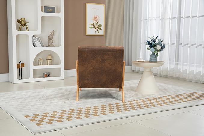 KEIKI Mid Century Modern Accent Chair Upholstered Reading Chair with Extra Lumbar Pillow Natural Jute Fabric Easy Assembly