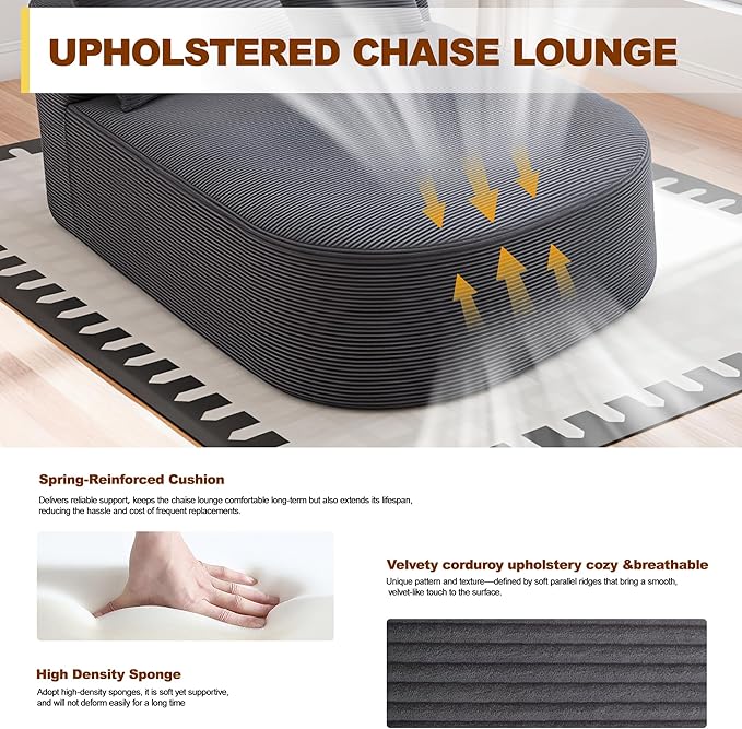 Chaise Lounge Chair Indoor 67.5 Oversized Boneless Couch Could Comfy Upholstered Sleeper Sofa Bed Corduroy Plush Modern Curved Floor Sofas Chair with 2 Pillows for Readng Living Room Bedroom Apartment