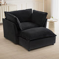 47 Cozy Upholstered Sofa Chair with Movable Ottoman Wide Seat Curved Armrests and Soft Pillows Modern Armchair Sofa for Living Room Bedroom Black