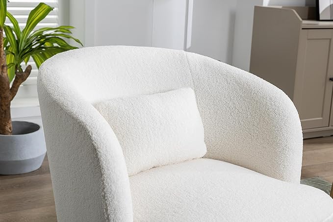 30.32 W Accent Chair Upholstered Curved Backrest Reading Chair Single Sofa Leisure Club Chair with Golden Adjustable Legs for Living Room Bedroom Dorm RoomIvory Boucle