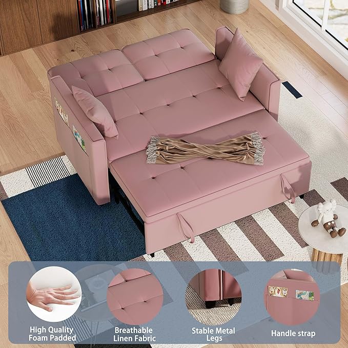 Pull Out Sofa Bed: 71 Pink Convertible Loveseat Sleeper Sofa Bed for Small Space Modern 3 in 1 Couch with Storage Couch Beds for Living Room (Pink)
