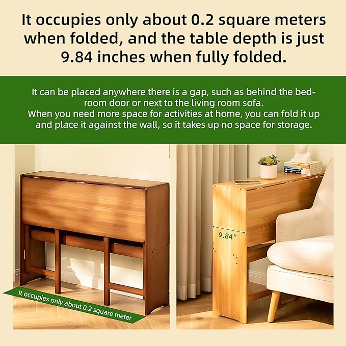 Bamboo Foldable Desk Small Folding Computer Desk with Hidden Storage Space Saving Study Table Fold Out Tables for Small Spaces Home Office Apartment (Natural)