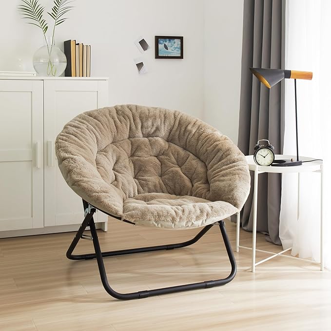 Urban Lifestyle Oversized Rabbit Faux Fur Saucer Chair Grey/Black