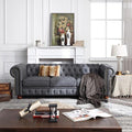 Harper &amp Bright Designs Faux Leather Upholstered 3-Seater Living Room Sofa with Button and Copper Nail on Arms Classic Chesterfield Sofa Dark Grey