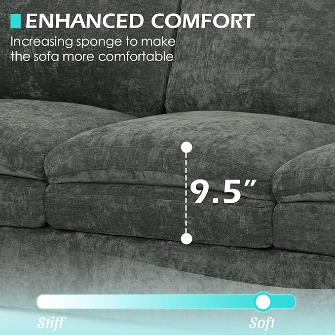 3 Pieces Chenille Sofa Set w/Arm Pillows Upholstered 2 Pieces Loveseat &amp 3 Seater Sofa w/Comfortable Back Cushions Modern 2-Seat &amp 3-Seat w/High-Density Foam for Living Room Grey