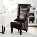 Dining Chair Comfy High Wingback Accent Chair for Dining Table PU Leather Upholstered Accent Side Chairs with Soft Padded &amp Wooden Legs for Living Room Dining Room Bedroom (Dark Brown)