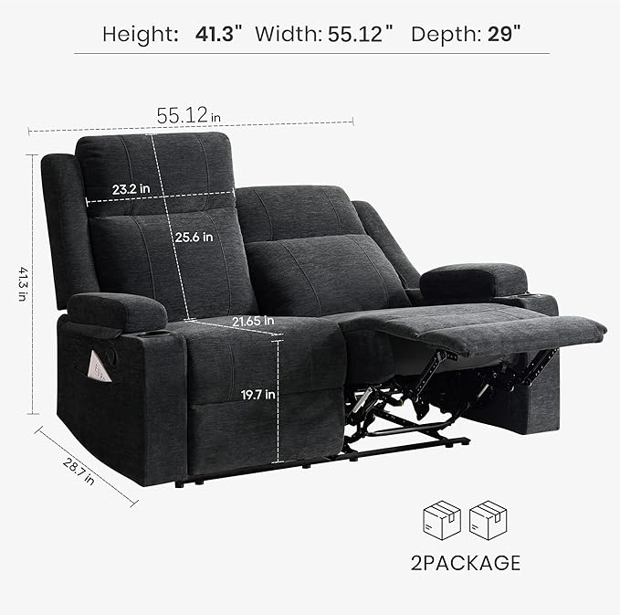 55 Manual Reclining Loveseat Sofa – Space Saving RV Couch with Cup Holders Dual Seat Reclining &amp Love Seat Design Ideal for RV Campers Motorhomes &amp Living Room