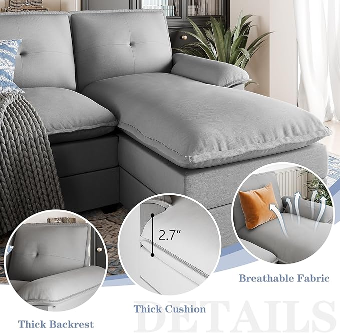 U Shaped Sectional Couch for Living Room110 4-Seater Comfy Couch with Double ChaiseDeep Seat Modular Sofa Couches with Thick Cushion &amp Soft BackrestLight Grey