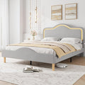 IDEALHOUSE Queen Size Bed Frame with LED Lights Velvet Upholstered Platform Bed with Adjustable Headboard for Kids/Girls Wooden Slats Support No Box Spring Needed Gray