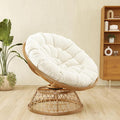 38'' 360 Degree Swivel Wicker Papasan Chair with Cushion and Base - Thickened Rattan Swivel Papasan Chair with Soft Cushion and Durable Frame Oversized Reading Chair for Living Room Beige