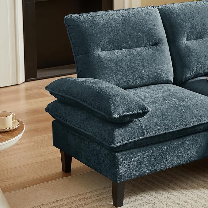 86'' Chenille Sofa with Storage Ottoman Modern Living Room Sofa with Removable Washable Cushion 3 Seater Comfy Couch for Apartment Bedroom Office (Dark Grey)