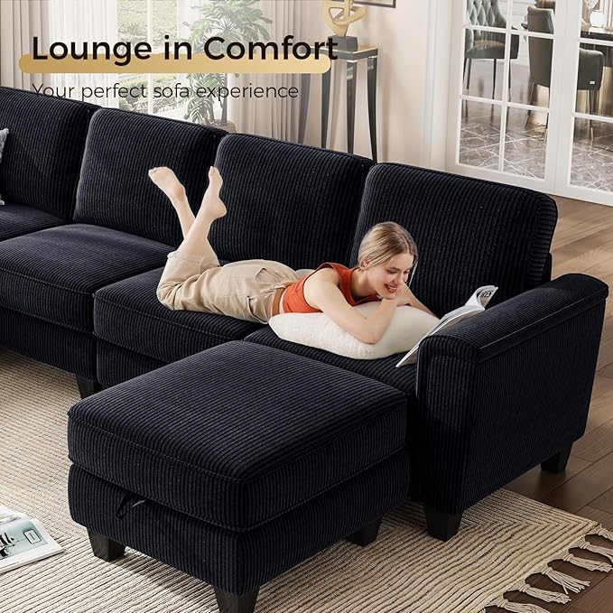 KKL Modular Sectional Sofa Couch for Living Room 106 Inches L Shaped Couch with Storage 5 Seater Corduroy Home Sofas Modern Couches with Chaise for Apartment Sofas para Sala Navy Blue