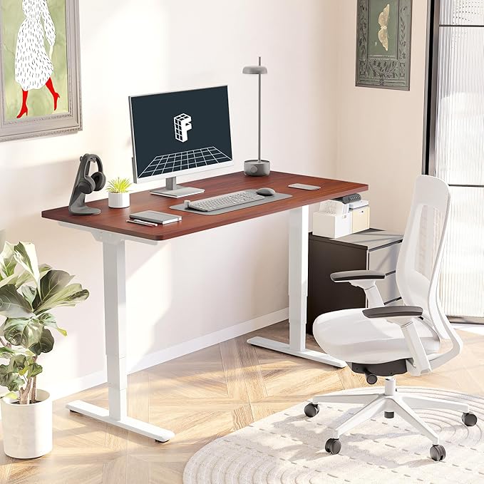 FLEXISPOT E6 3-Stage Dual Motor Electric Standing Desk 48 x 30 Sit Stand Up Desk Holds 220 lbs Adjustable Height w/Memory Presets One-Piece Mahogany Desktop &amp White Frame Ships in 2 Boxes
