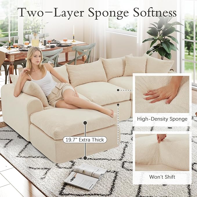 AVAWING 113 Modular Sectional Sofa Modern L Shaped Cloud Couch with Deep Seat &amp Ottoman Comfy Soft Boneless Sofa with Chaise Futon Sofa Bed for Living Room &amp Bedroom No Assembly Needed (Be