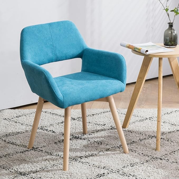 Mid Century Modern Dining Chairs Set of 4 &amp 2 &amp 6 Comfy Accent Chair Upholstered Kitchen Dining Living Room Chairs for Bedrooms Waiting Room Home Arm Desk Chair No Wheels (Teal 4)