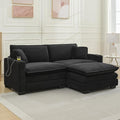 82.7 L Shaped Sectional Sofa with Cup Holders &amp USB Ports Modern Loveseat Cloud Couch with Ottoman for Living Room Apartment Small Spaces Black Corduroy
