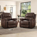 Leather Recliner Chair Manual Recliner Chair for Adults with Overstuffed Arms and Back Single Sofa Recliner with Cup Holders for Living Room Set of 2 Red Brown