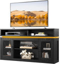 WLIVE Farmhouse TV Stand for TVs Up to 65 Inches Tall Entertainment Center with Storage Cabinets &amp LED Lights Media Console for Living Room Bedroom Home Theater Black