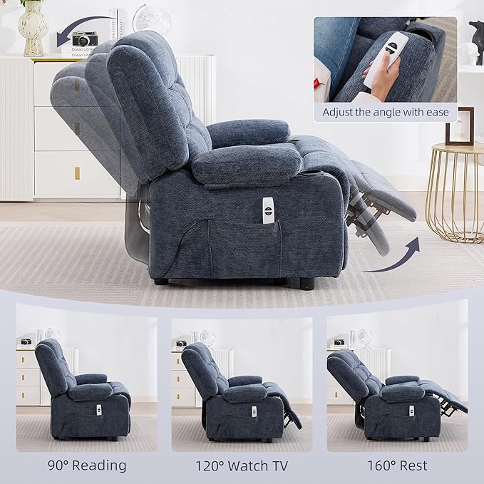 52Inch Power Loveseat ReclinerElectric Reclining Loveseat SofaAdjustable Love seat Recliner Sofa for Living RoomBedroom with Charging Ports(Blue loveseat)