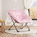 Collapsible Soft Faux Rabbit Fur Saucer Lounge Chair Comfy Lounge Lazy Chair Metal Frame Reading Chairs for Office Living Room Bedroom Small Spaces No Assembly Pink